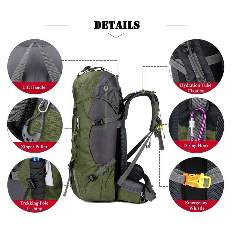 Bseash 60L Waterproof Hiking Camping Backpack with Rain Cover  Large Outdoor Sport Travel Daypack Rucksack for Climbing - Image 3